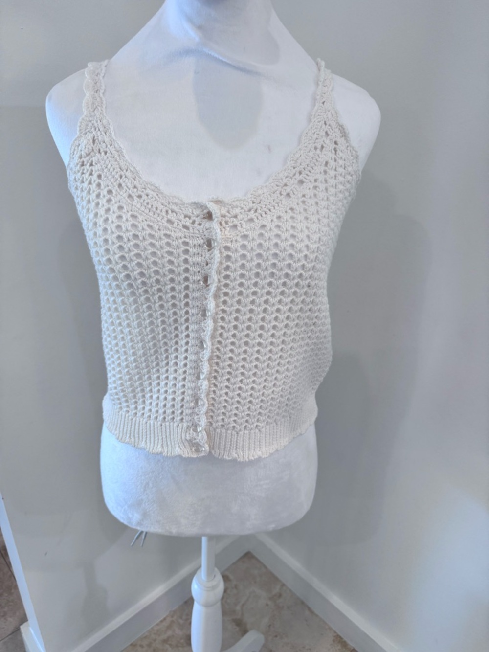 J.Crew Cream Crochet Knit Tank Top, Small